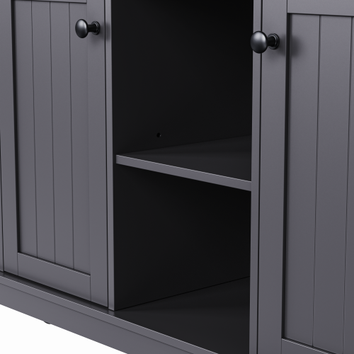 53inch Large Kitchen Island with Drop Leaf, Power Outlet, Door Internal Storage Rack, Rolling Kitchen Cart on 5 Wheels with 5 Open Side Racks for Kitchen, Dining Room,Black(Not include bar stools)
