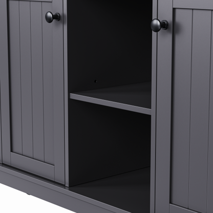 53inch Large Kitchen Island with Drop Leaf, Power Outlet, Door Internal Storage Rack, Rolling Kitchen Cart on 5 Wheels with 5 Open Side Racks for Kitchen, Dining Room,Black(Not include bar stools)