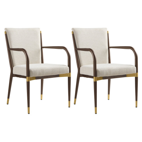 Set of 2 Modern Gold Accent Iron Frame Arm Dining Chairs, Toothpick Design Solid Back 250lbs Weight Capacity