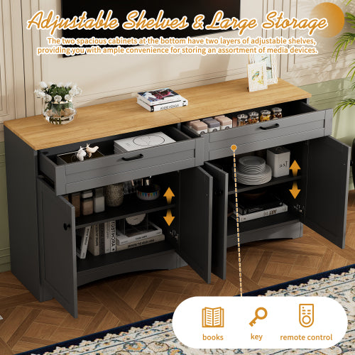 Grey Farmhouse Multi-functional TV Console With Drawers Adjustable Storage Sideboard