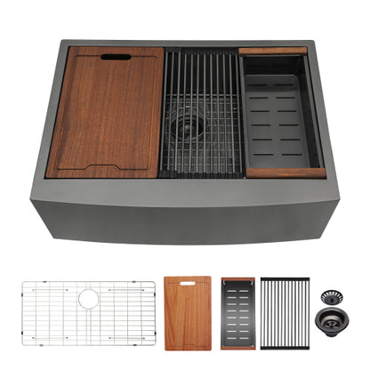 33x22x10"Farmhouse Apron Single Bowl Stainless Steel Kitchen Sink with Workstation