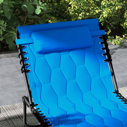 Outsunny Folding Chaise Lounge Set with 5-level Reclining Back, Outdoor Lounge Tanning Chair with Padded Seat, Side Pocket & Headrest for Beach, Yard, Patio, Blue