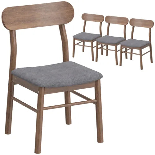 Set of 4 Curved Back Dining Chairs Linen Upholstered Kitchen Chair
