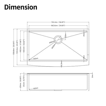 36x22x10"Farmhouse Apron Single Bowl Stainless Steel Kitchen Sink with Workstation