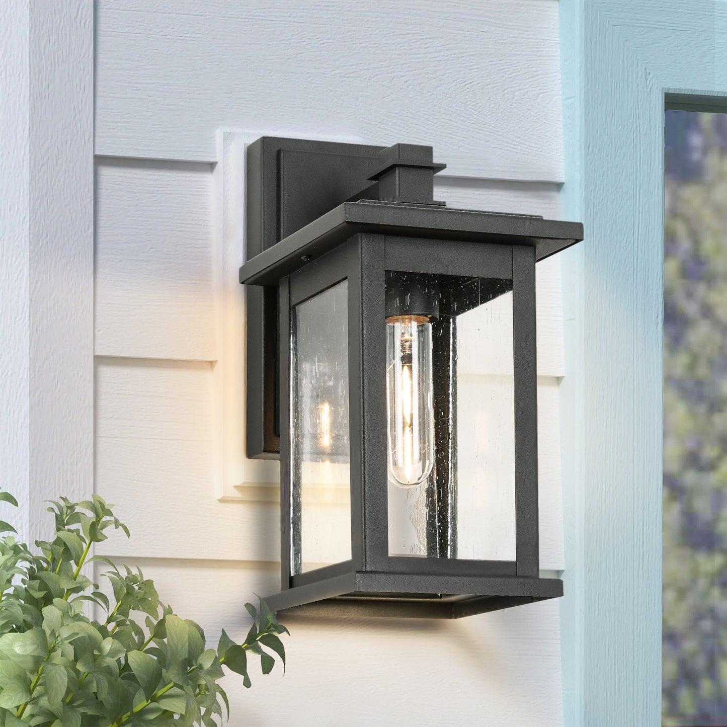 " 1-Light Black not Motion Sensing Dusk to Dawn Outdoor Hardwired Wall Lantern Sconce with No Bulbs Included"