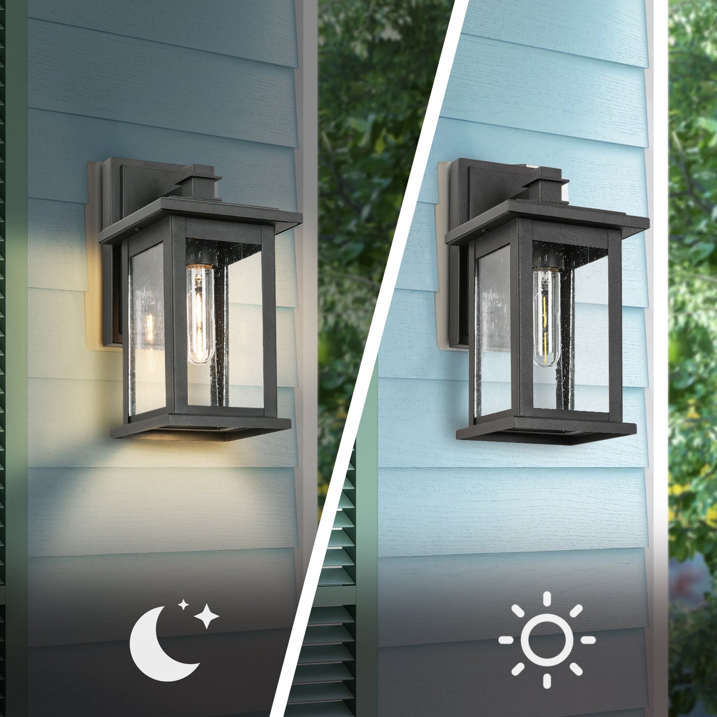 " 1-Light Black not Motion Sensing Dusk to Dawn Outdoor Hardwired Wall Lantern Sconce with No Bulbs Included"