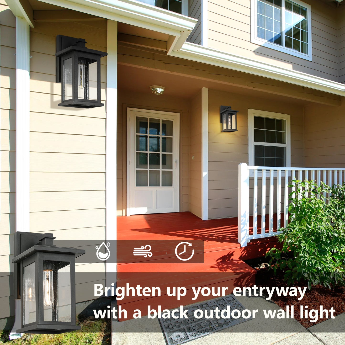 " 1-Light Black not Motion Sensing Dusk to Dawn Outdoor Hardwired Wall Lantern Sconce with No Bulbs Included"