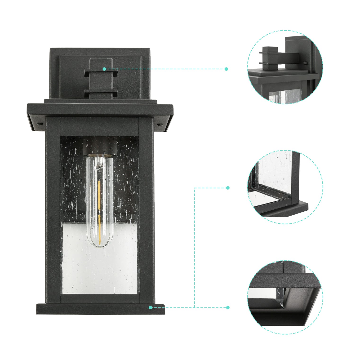 " 1-Light Black not Motion Sensing Dusk to Dawn Outdoor Hardwired Wall Lantern Sconce with No Bulbs Included"