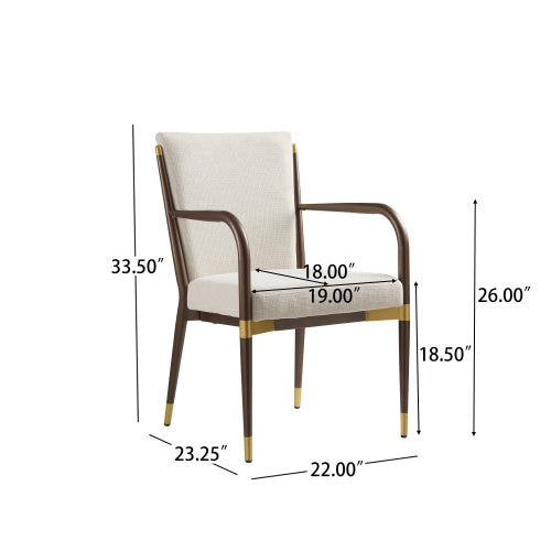 Set of 2 Modern Gold Accent Iron Frame Arm Dining Chairs, Toothpick Design Solid Back 250lbs Weight Capacity