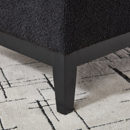 33.86 inch Black Boucle Square Storage Ottoman, Reversible Tray Lid Rubberwood Leg Footstool, 300 LBS