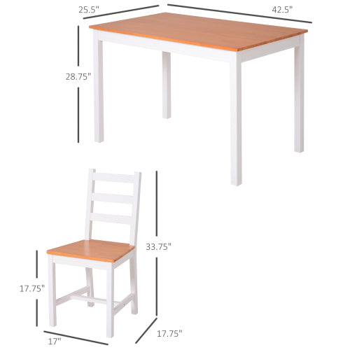 5-Piece Natural Solid Pine Dining Set, Rustic Wood Table & 4 Slatted High Back Chairs