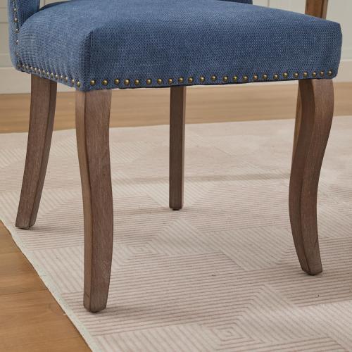 Wooden Dining Chairs Set of 2, Fabric Upholstered Dining Room Chairs with Hollow-Out Back Design, Blue