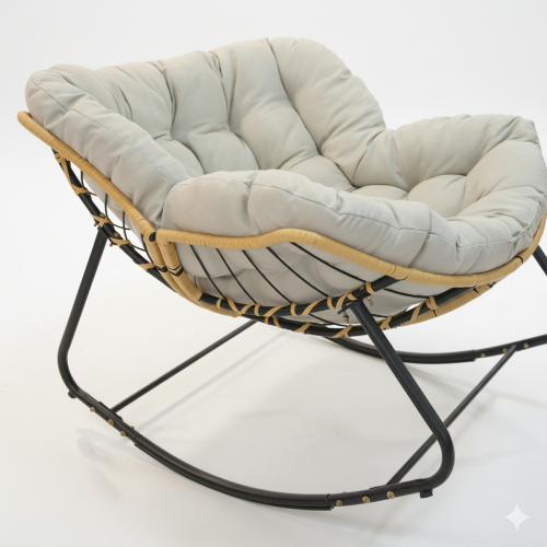 Larger Outdoor Rocking Chair, Patio Egg Rocking Chair, Indoor Papasan Chair, Rattan Wicker Lounge Chair,