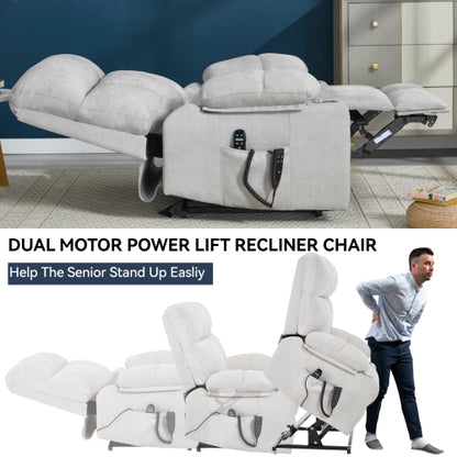 Beige Dual Motor Infinite Position Up to 350 LBS Chenille Power Lift Recliner Chair