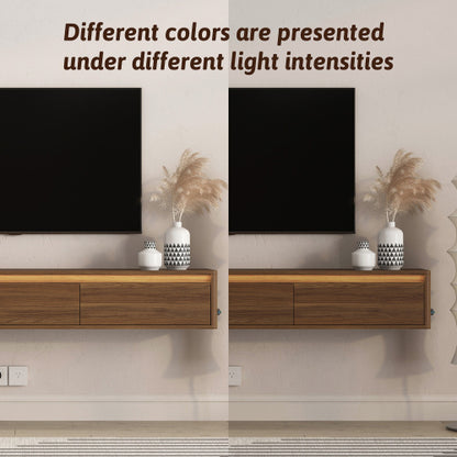Wall Mount Floating High Gloss TV Cabinet with LED Lights & Power Outlet for Living Room