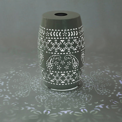 Solar Side Table with Built-in Solar Battery,Stunning Flower Pattern at Night,Eco-Friendly and Energy Efficient Outdoor Furniture Ideal,for Patios Gardens and Backyards(White)