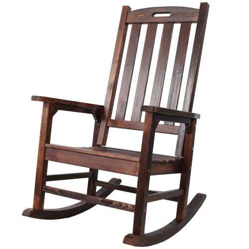 Wooden Oversized Porch Rocker Chair With Wide Seat and Tall Backrest,High Back Smooth Rocking Chairs for Outdoor & Indoor ,brown color