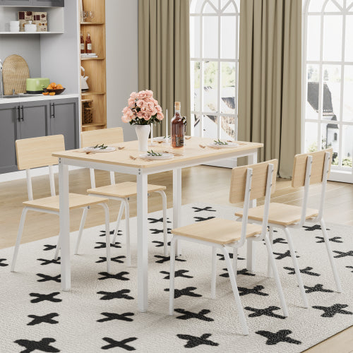 5-Piece Dining Table Set with 4 Chairs, Modern Kitchen Table Set with MDF Board & Metal Frame, Space Saving Dining Furniture