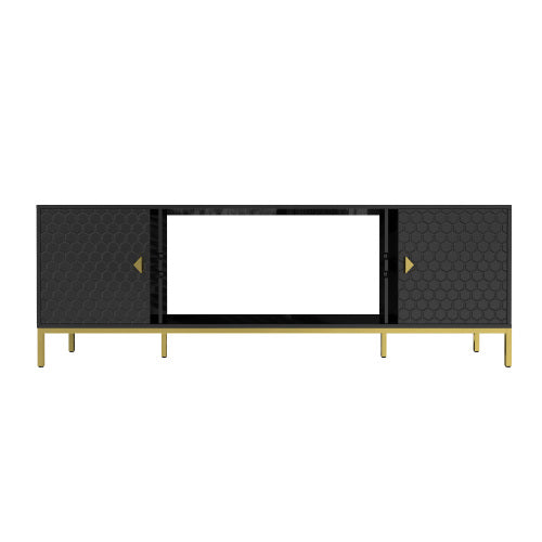 Black 70 inch TV Stand with Cabinet Storage and Open Shelves