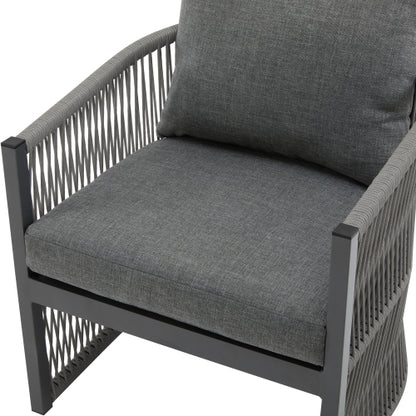 [Set of 2] Modern Gray Curved Aluminum Lounge Chair with Stylish Rope-Weave Design and Cushioned Comfort, Perfect for Outdoor Living