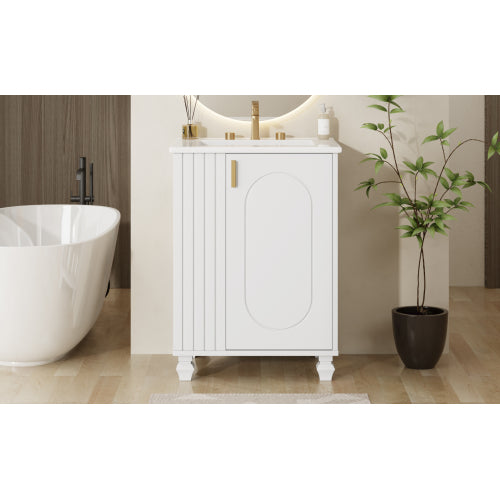 24" Bathroom Vanity with Sink, Bathroom Cabinet with Door Shelf, Side Open Storage, Solid Wood Frame,Soft Closing Door, White