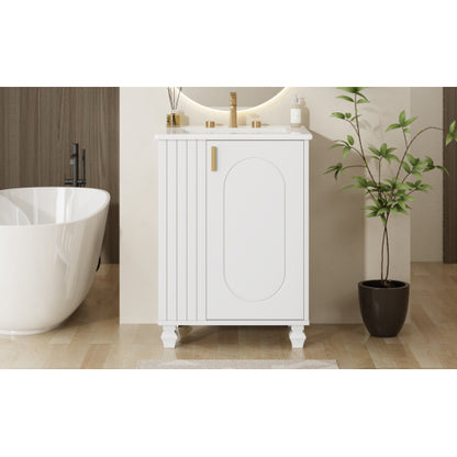 24" Bathroom Vanity with Sink, Bathroom Cabinet with Door Shelf, Side Open Storage, Solid Wood Frame,Soft Closing Door, White