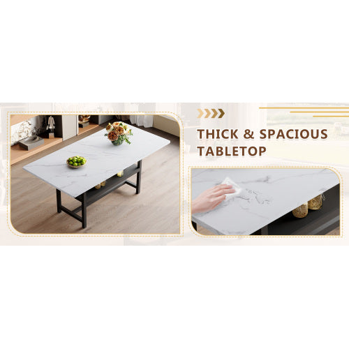 71-Inch White Wood Grain Dining Table with Storage Shelf