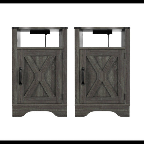 2-Pack 16inch Dark Grey Farmhouse Charging Nightstand