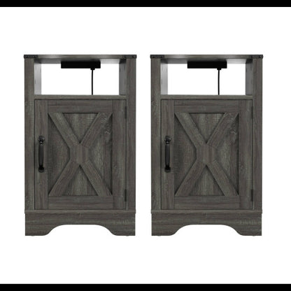 2-Pack 16inch Dark Grey Farmhouse Charging Nightstand