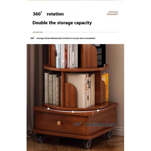 Rotating Bookshelf, 360 Display Corner Bookshelf for Small Space, 6 Tier Bookcase Storage Rack with Wheels, Wood Narrow Organizer for Bedroom, Living Room, Study Room, Walnut Brown