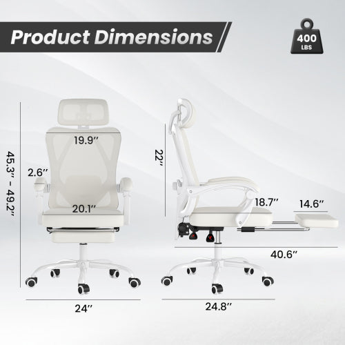 Ergonomic Office Chair with Footrest, Mesh Office Desk Chair with Headrest, High Back Computer Chair with Adjustable Lumbar Support for Home Office Study Room Bedroom, Beige