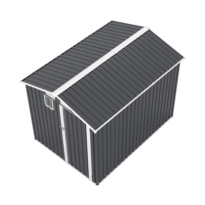 6x8FT Outdoor Steel Storage Shed with Clear Window, Lockable Doors, Compact Metal Tool Shed for Garden, Backyard, Patio, Utility, and Bike Storage,dark gray