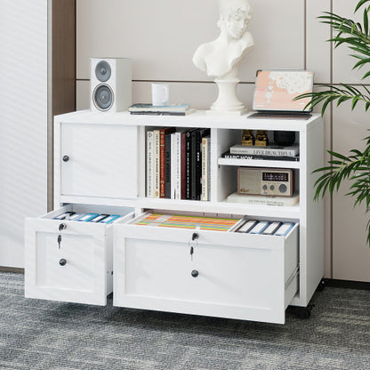 28inch  White Metal Filing Cabinet with Lock ¨C 2-Drawer Rolling File Cabinet