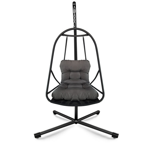 Swing Egg Chair with Stand Indoor Outdoor Wicker Rattan Patio Basket Hanging Chair with C Type bracket , with cushion and pillow,
