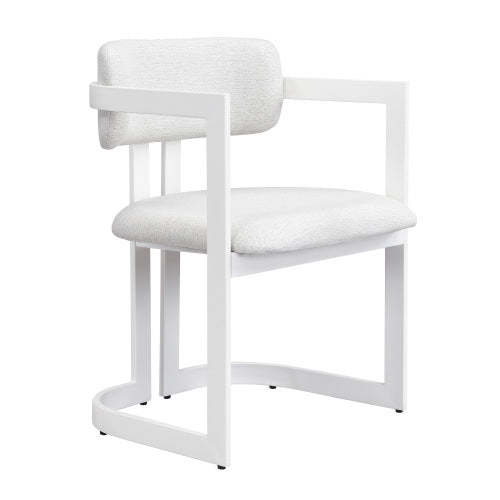 Set of 2 Beige Fabric Arm Dining Chairs, White Iron Metal Frame 265 LBS Weight Capacity