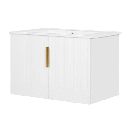 30" Vintage Bathroom Vanity with Ceramic Sink, with 3 Holes Single Ceramic Sink, Bathroom Storage Vanity Cabinet with 2 Soft Closing Doors