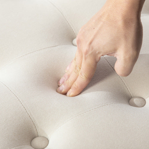 29.33 inch Beige Fleece Round Storage Ottoman, Hand Buckle Decor Reversible Lid Footstool, 300 LBS