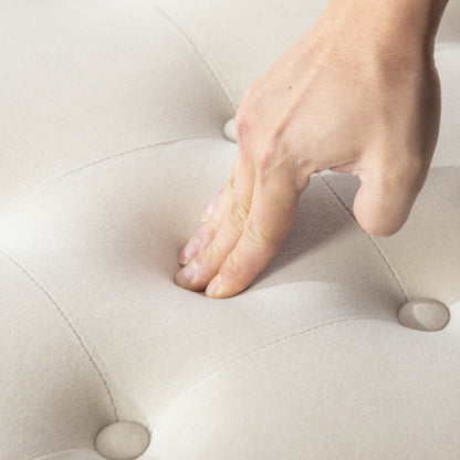 29.33 inch Beige Fleece Round Storage Ottoman, Hand Buckle Decor Reversible Lid Footstool, 300 LBS