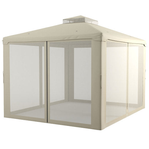 9.6' x 11.6' Patio Gazebo, Outdoor Canopy Shelter with 2-Tier Roof and Netting, Steel Frame for Garden, Lawn, Backyard, and Deck, Cream White