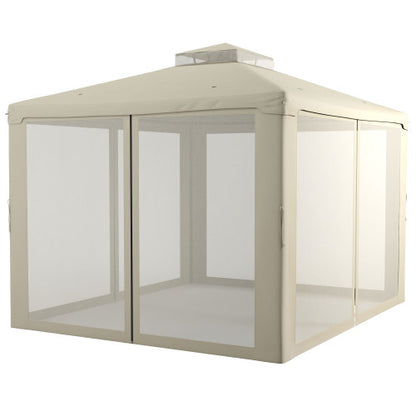9.6' x 11.6' Patio Gazebo, Outdoor Canopy Shelter with 2-Tier Roof and Netting, Steel Frame for Garden, Lawn, Backyard, and Deck, Cream White