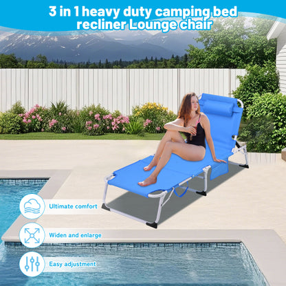 3-in-1 Heavy Duty Tanning Chair with Face Hole Adjustable 5-Position Folding Chaise Lounge Chairs for Outside Portable Lay Flat Beach Lounge Chair for Outdoor