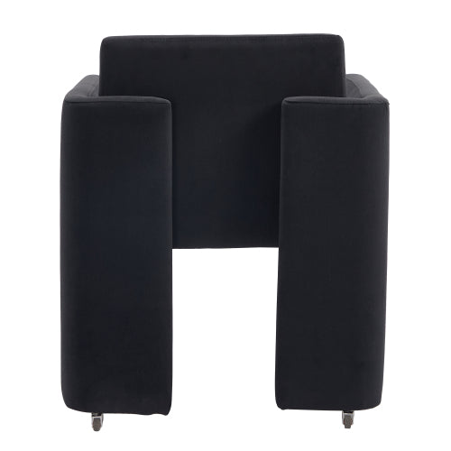 Velvet Upholstered Barrel Dining Armchair with Wood Frame, Black