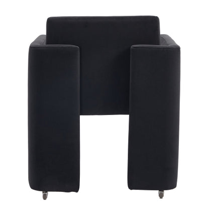 Velvet Upholstered Barrel Dining Armchair with Wood Frame, Black
