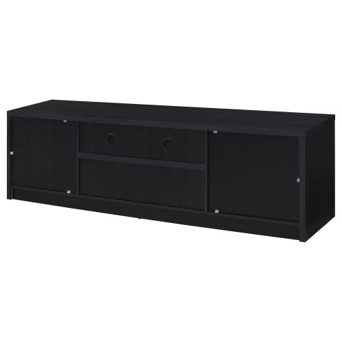 Black 78 Inch Modern 2-Door TV Media Console with Central Drawer & Open Shelf