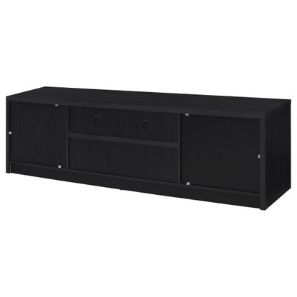 Black 78 Inch Modern 2-Door TV Media Console with Central Drawer & Open Shelf
