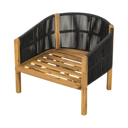 Grotta Outdoor Wood Club Chair, Dark Gray Rope with Gray Cushion