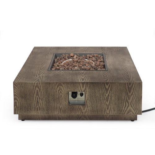 WELLINGTON SQUARE IRON WOOD PATTERN FIRE PIT -50,000 BTU Tank outside