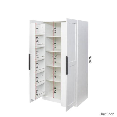 62.99 Inch White Freestanding Kitchen Pantry Cabinet Multi-Layer Partition Melamine Finish Household Storage Sideboard