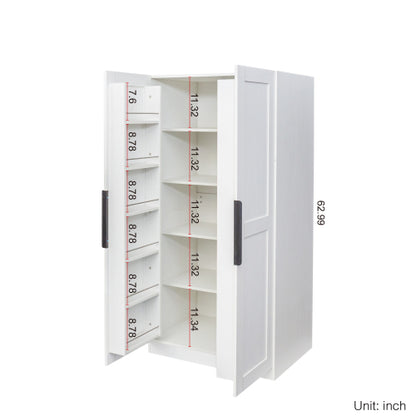 62.99 Inch White Freestanding Kitchen Pantry Cabinet Multi-Layer Partition Melamine Finish Household Storage Sideboard