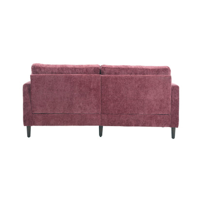 Mid-Century Modern Wine-Red Chenille 2-Seat Loveseat, Wood Legs